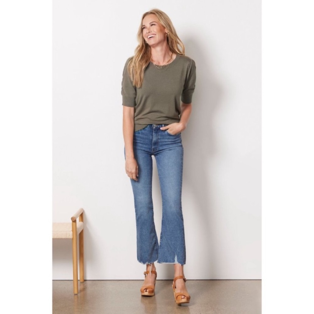 NWT Evereve Diana Crew Sweater Pullover Chinchilla Olive Grey Green size Small